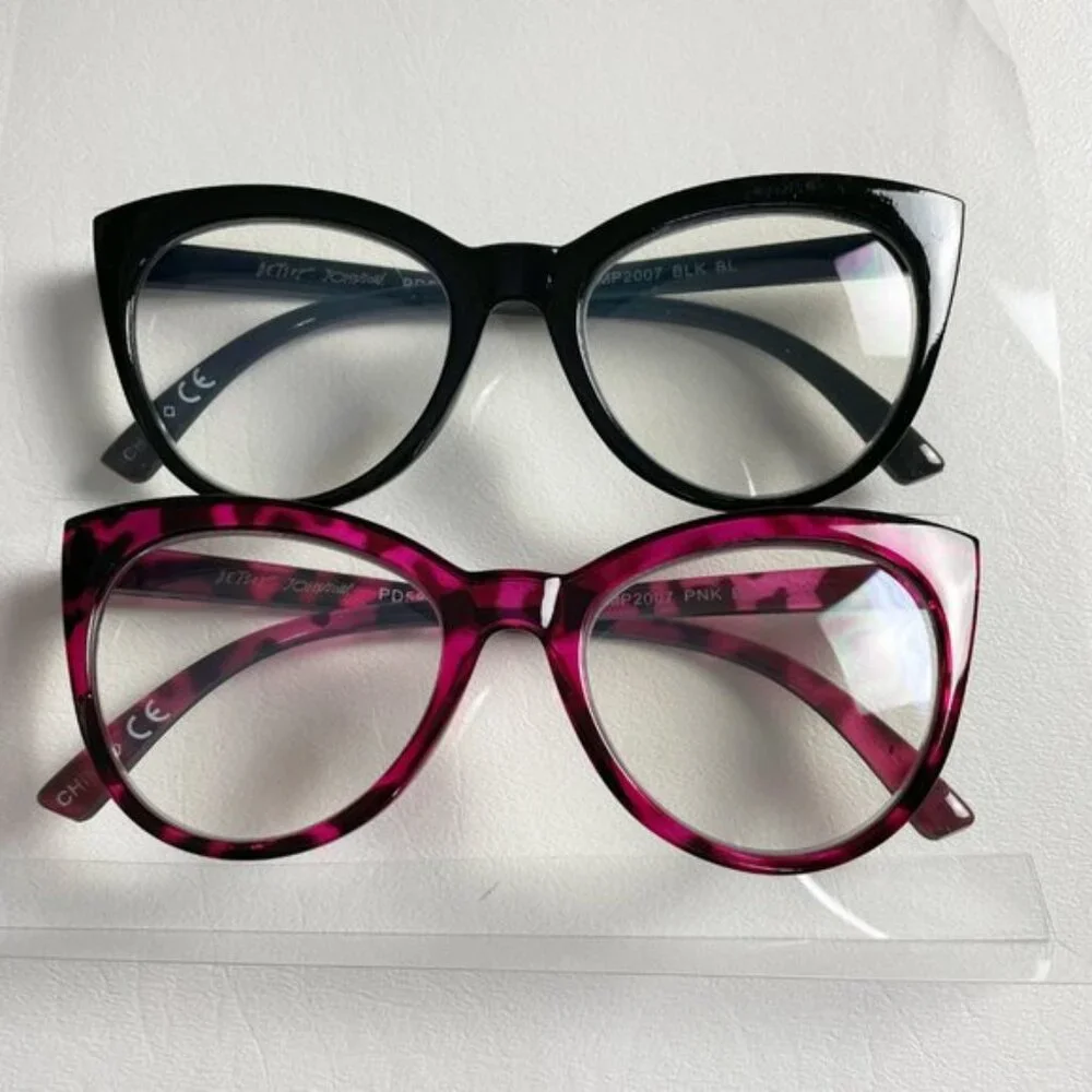 Betsey Johnson +1.50 Blue Light Reading Glasses Pink Leopard Black